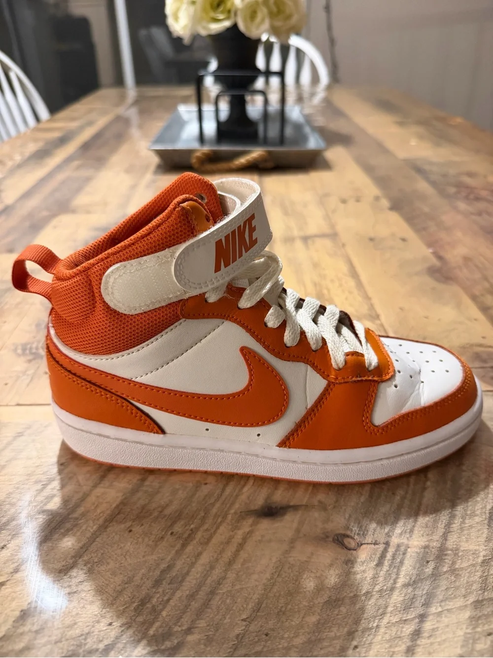 Nike Court Borough Mid 2 High Top Sneakers | White / Starfish Orange | Size 3.5Y